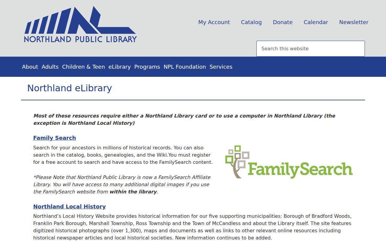 McCandless Township city directory local-history access at Northland eLibrary