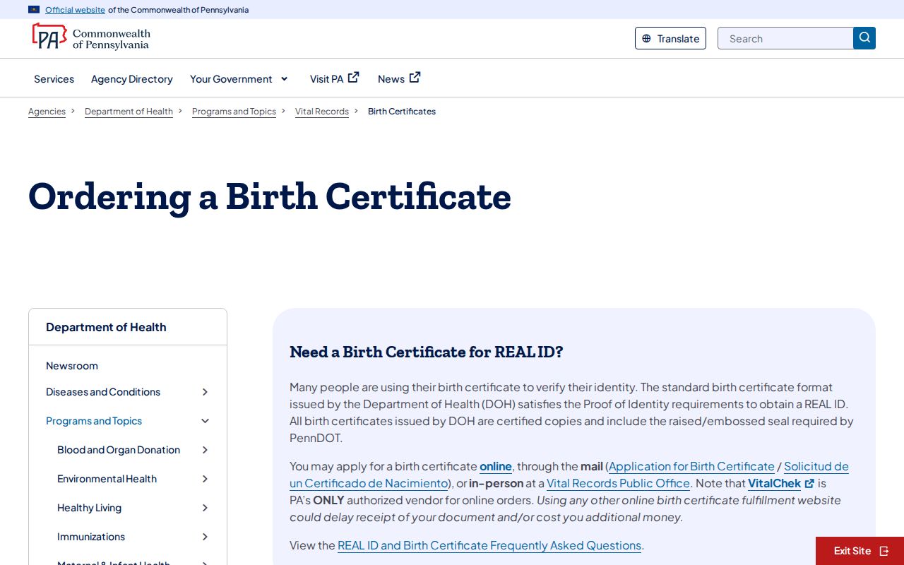 McCandless Township resident lookup using Pennsylvania birth record application information