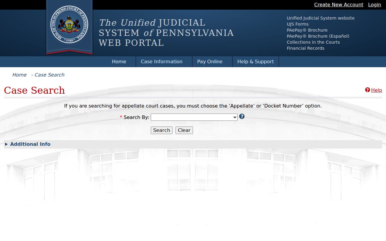 McCandless Township resident lookup through the Pennsylvania UJS Case Search screen